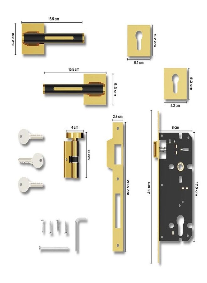 GRIVAN Trendy Brass Mortise Lock for Doors | Mortise Door Lock Handle for Main & Internal Doors Durable Lock Body & 3 Keys Included Home/Office/Hotel (Gold Black Finish) | 2 Years Warranty - Image 5